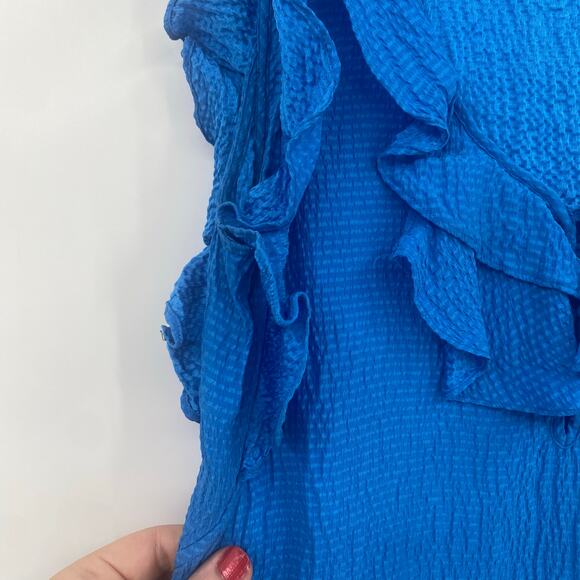 Rebecca Taylor Women's Blue Silk Sleeveless Ruffle Tank Blouse Size 2 - Picture 7 of 9